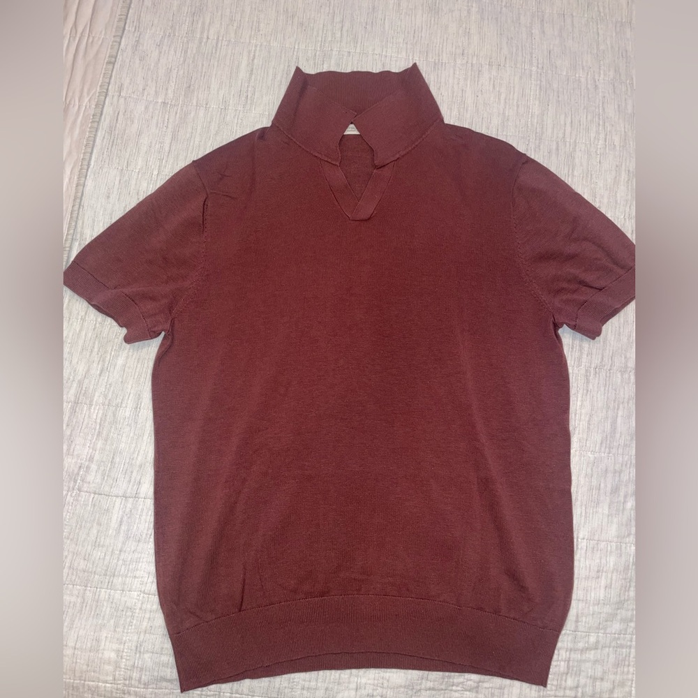 Burgundy Buttonless Polo Cotton Silk
